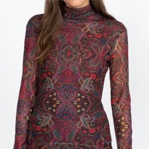 Johnny Was Multicolor Paisley Long Sleeve Blouse